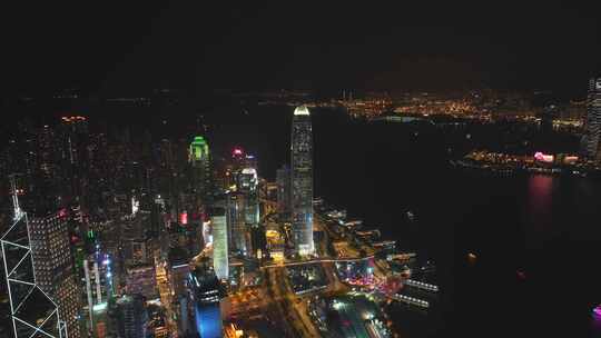向后飞香港国际金融中心二期夜景航拍4K