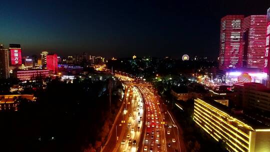 航拍新疆乌鲁木齐西大桥夜景
