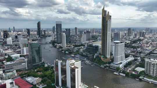 HDR泰国航拍曼谷湄南河城市高楼天际线