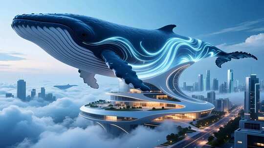 虚拟鲸鱼概念地产高端光影云端城市