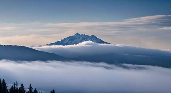 森林云海阳光山峰云雾大自然树林丁达尔效应