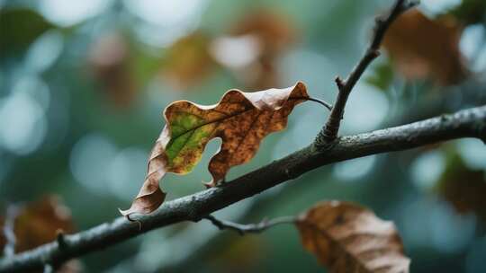 树枝上的枯叶特写