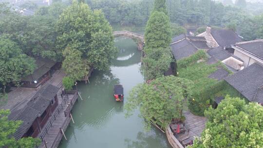 航拍浙江乌镇古镇西栅景区