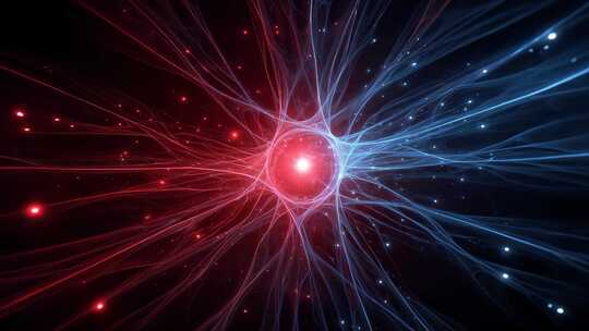 红蓝能量汇聚核心释放光芒
