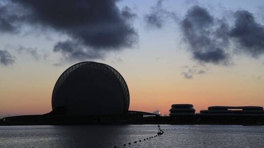 珠海歌剧院珠海日月贝日出城市地标延时摄影