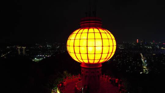 东莞黄旗山山顶灯笼夜景航拍视频素材模板下载