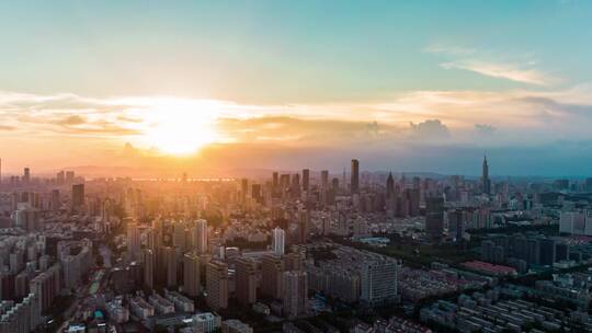 南京新街口-鼓楼落日大景航拍延时