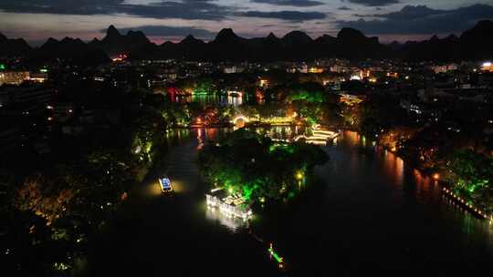 广西桂林榕杉湖城市夜景航拍风光