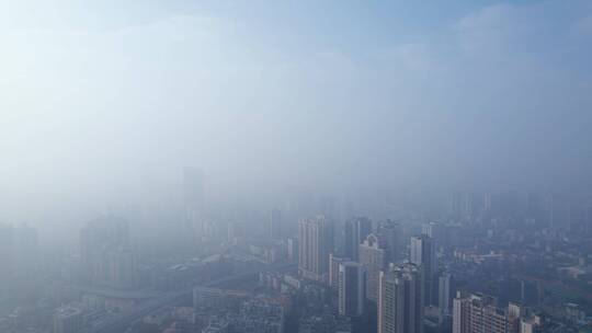 航拍广州城市天空雨雾天气