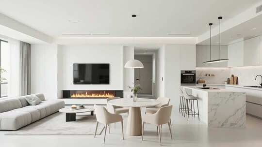 现代简约风格客厅餐厅全景