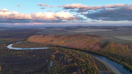 额尔古纳根河湿地公园秋季风景视频素材模板下载