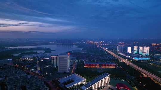 航拍沌口城市夜景