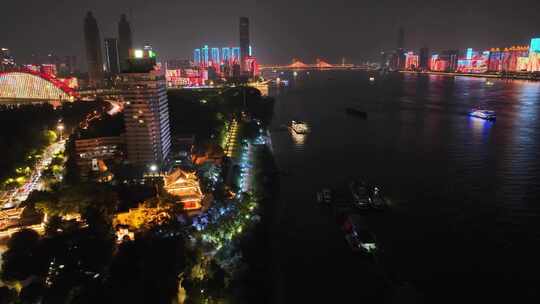 湖北武汉晴川阁景区航拍夜晚夜景汉阳区洗马