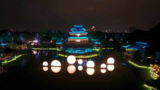 航拍苏州盘门景区中秋灯会夜景