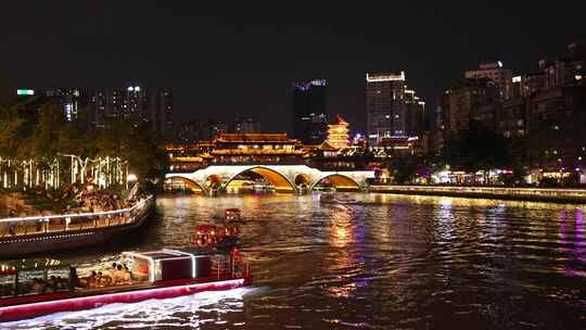 成都夜游锦江九眼桥美女打卡江上游船夜景视频素材模板下载