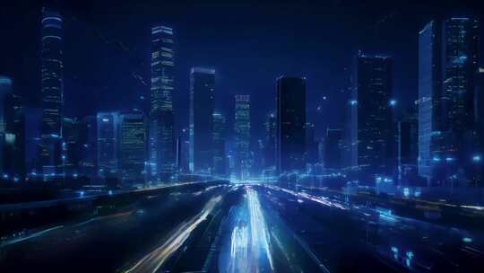 城市建筑群夜景灯光秀车流光轨延时