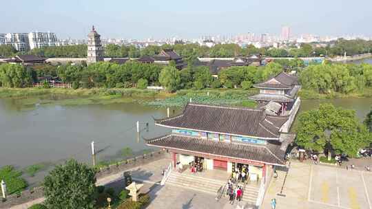 航拍扬州高邮湖镇国寺风景区