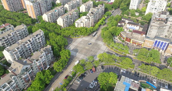 城市绿色交通十字路口航拍