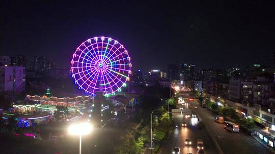 夜晚灯光航拍坂田摩天轮