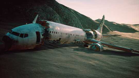 遗弃在沙漠中的破损飞机