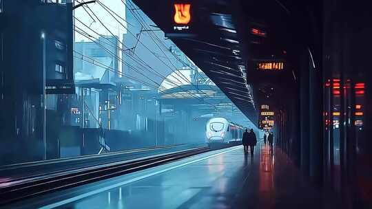 车站月台高铁进站场景