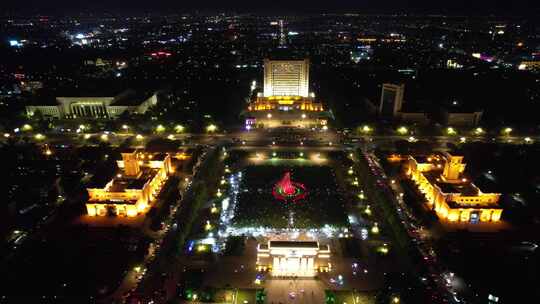 山东东营市政府夜景灯光航拍