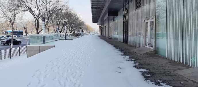 雪天沿街房空境视频素材