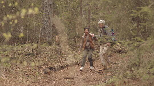 森林中徒步旅行的夫妇