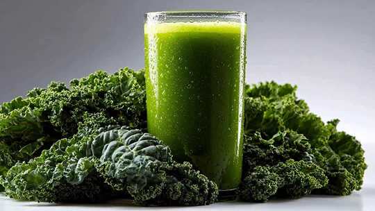 绿色蔬菜汁与羽衣甘蓝特写