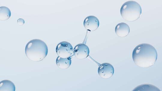 蓝色透明分子与水珠3D渲染