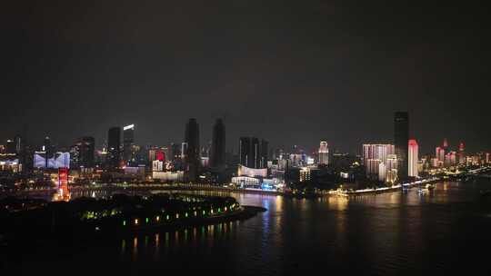 武汉长江夜景航拍长江两岸夜景江滨城市风光视频素材模板下载