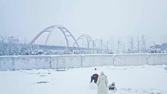长沙福园桥城市雪景航拍