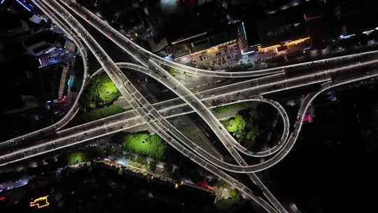 航拍广西南宁青竹立交城市交通道路夜景车流