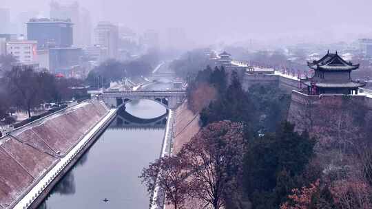 西安城墙角楼雪景