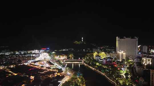 航拍福建泰宁县城夜景