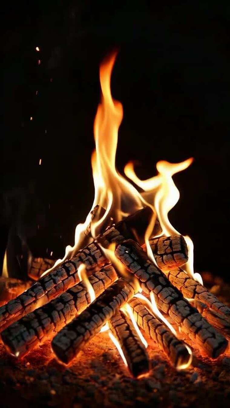 燃烧的木柴火焰特写