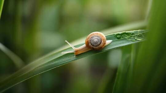 蜗牛树叶爬行雨后清晨ai素材原创