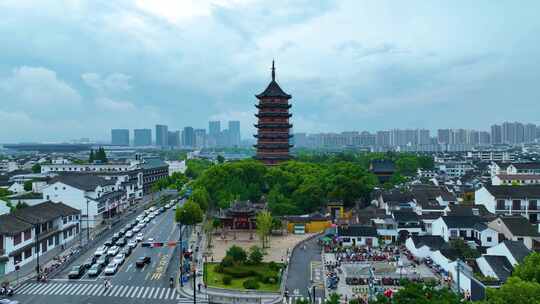 江苏苏州市报恩寺塔北寺塔航拍北塔报恩寺城