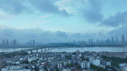 武汉城市风光航拍阴天城市雨天武汉市风景