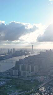 广州塔珠江新城罕有丁达尔光鸟瞰航拍竖屏4k