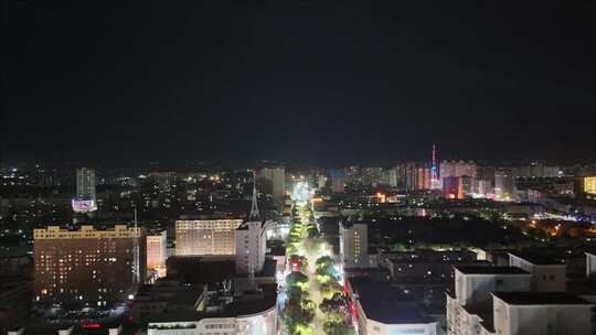 城市夜景俯瞰视角灯火辉煌张掖夜景