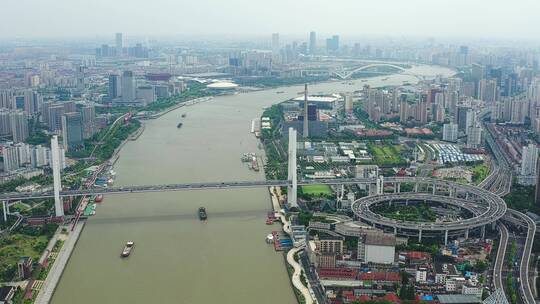 航拍上海南浦大桥视频素材模板下载