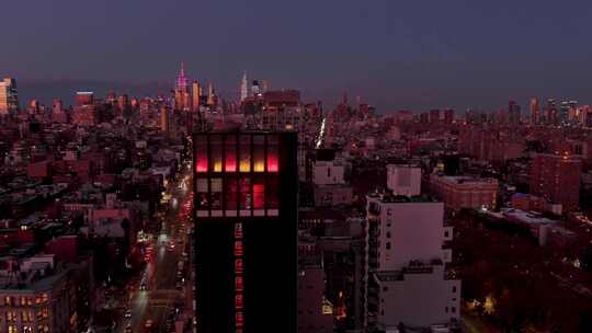 航拍纽约曼哈顿诺利塔区汽车街道大楼灯光