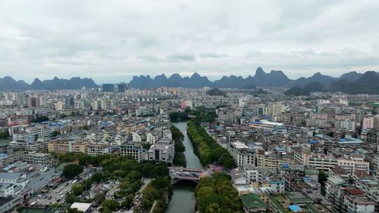 广西桂林城市市区实拍航拍视频