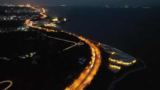 厦门环岛南路夜景公路航拍沿海公路海边公路