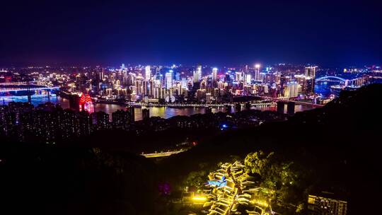 重庆南山黄桷垭鸟瞰重庆夜景航拍延时