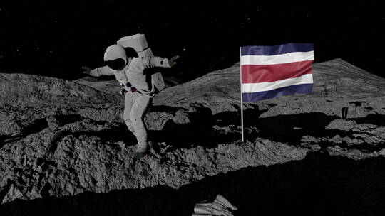 宇航员在月球上插哥斯达黎加国旗视频素材模板下载