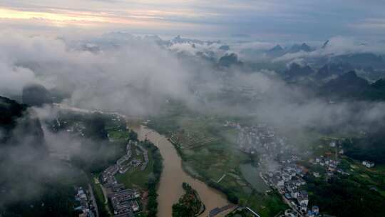 航拍桂林阳朔漓江遇龙河景区自然山水风光