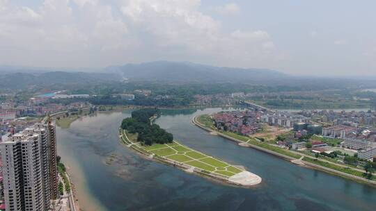 4K航拍湖南沅江岛屿自然风景视频