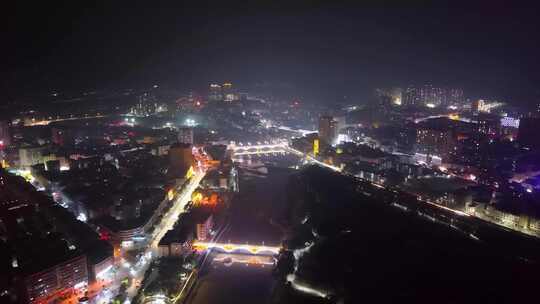 邵阳洞口县城市夜景俯瞰视角灯火辉煌的景象